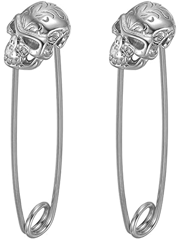 JewelryWe Sicherheitsnadel Ohrringe Schmuck Edelstahl Ohrstecker mit Löwenkopf Löwe Wolfkopf Totenkopf Schädel Ohrpiercing Silber Gold Schwarz