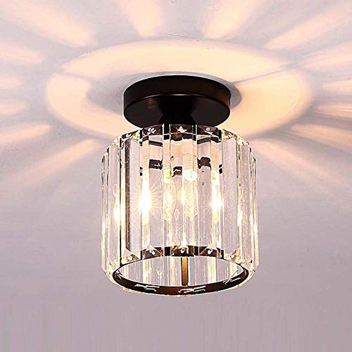 Mengjay Deckenbeleuchtung,Unterputz Deckenleuchte, Moderne Mini Kristall Pendelleuchte, Deckenleuchte in der Decke für Flur Eingangsschlafzimmer,Modern Design,E27 Leuchtenkopf (Schwarz Kreisförmig)