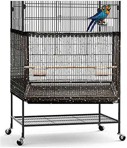 Silvotek Vogelkäfig Abdeckung – Verstellbares Vogelkäfig Netz, Luftiges Vogelkäfig Schutznetz Dehnbares Vogelkäfig Abdeckung Nacht für Runde Quadratische Käfige (Umfang 150cm bis 300cm) (Schwarz)