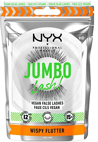 NYX Professional Makeup Falsche Wimpern, Langlebig, 12 Stunden Tragezeit, Unsichtbare Bänder, Bis zu 15-mal wiederverwendbar, Vegane Wimpern, Jumbo Lash!, Wispy Flutter