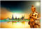 Vlies Fototapete 3D Effekt Buddha Indien Tempel Gold - inkl. Kleister Wohnzimmer Schlafzimmer Modern Motivtapeten Wandtapete Tapete Vliestapete UV-Beständig Montagefertig (312x219 cm - 3 Bahnen)