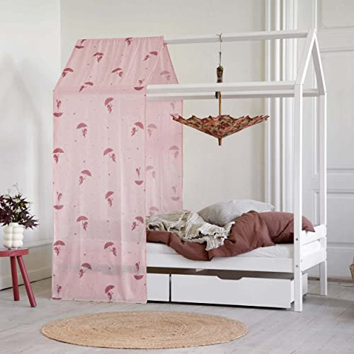 Hoppekids ECO Comfort Hausbett | 70x160 | Weiß roter Vorhang und Zwei schubladen | FSC®-zertifiziertes massives Kiefernholz aus der EU | Entworfen in Dänemark