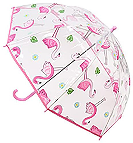 KAV Kids Transparent School Umbrella Boys and Girls - Sweet, Beautiful, Lightweight Design Dome Parasol for Your Child (Flamingo)