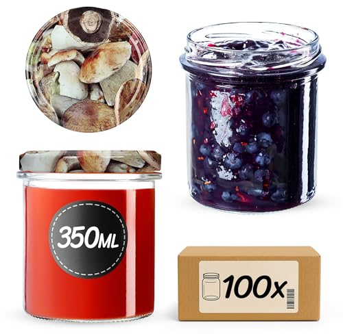 KADAX 100er Set Marmeladengläser 350ml TO82, Einmachgläser Vorratsgläser Mason Jar mit Schraubdeckel, Luftdichte Schraubgläser, Honig & Konfitüre