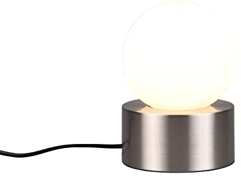 meineWunschleuchte Tischleuchte Silber Touch Kugel Glasschirm Weiß, Höhe 17cm