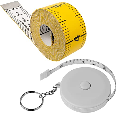 Schneidermaßband, 2 Stück, universal Massband mit 150 cm / 60 Gesamtlänge, 2in1 Maßband mit CM und Zoll Skalierung, Ausmessung von Kleidung, Körper-Fett, Rollmaßband, Rolle Messband in Rollschachtel
