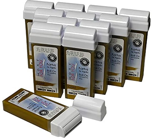 More For You - Gold Warmwachspatronen - Haarentfernung - Enthaarungswachs mit Rollkopf, Roll-On Liposoluble Wax 100ml (12 Stück) (Gold)
