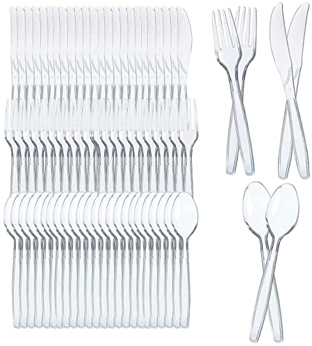 Cubiertos de Plástico de Alta Resistencia,Juego de Transparente Reutilizable,Cucharas cuchillos tenedores para Actividades de Cumpleaños, Fiestas, Buffets,Bodas,Catering, Barbacoas .200 Pcs