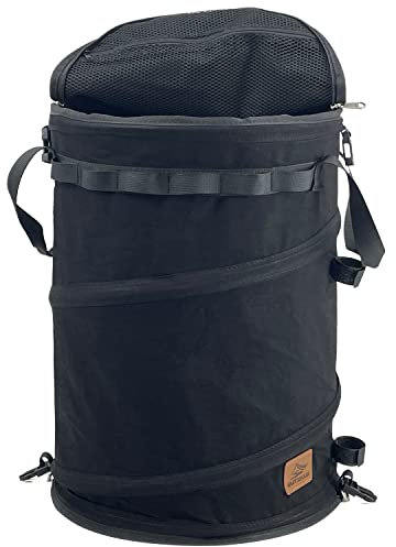 Sutekus Pop Up Storage Bin Collapsible Trash Can Recycle Container Reusable Utility Bag with Zippered Lid for Camping, Laundry, Garden (Black)