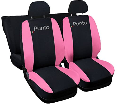 Auto Accessori Lupex | Coprisedili Auto Compatibili con Punto I e II serie 1993-2011, Colore Nero Rosa, Made In Italy, Policotone, Nome Auto Ricamato, Fodere Sedili Anteriori e Posteriori