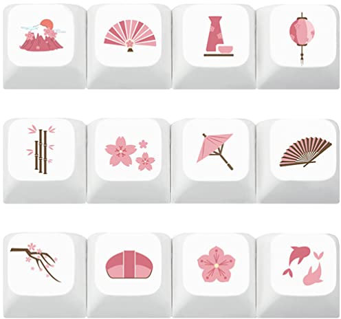 Mobestech 12pcs Thermal Sublimation Key Caps for Mechanical Keyboards Xda Height Cherry Blossom Design and Easy to Install for Keyboard Enthusiasts