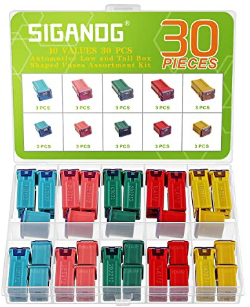 SIGANDG Assortimento di Jcase Fusibili 20A 30A 40A 50A 60A Kit di Fusibili Automobilistici a Forma di Scatola ad Alto/STD e Basso Profilo per Auto e Camion (Confezione da 30, 3 per ogni Tipo)