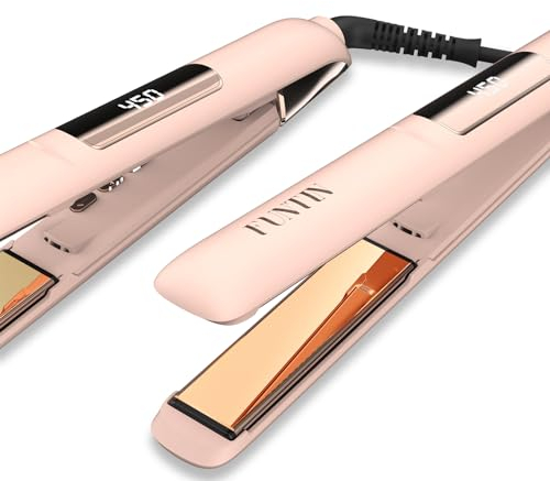 FUNTIN S10 Plancha de Pelo, Plancha - 100% Titanio Puro Plancha para alisar Rizar 2 en 1(1 Pulgada) (Baby Pink)