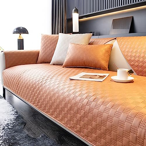 Cozomiz Wasserdichter PU-Leder Sofa Sitzkissenbezug rutschfeste Matte Atmungsaktiv Mehrfachnutzung Sofaüberwurf Sesselschutz Spielmatte Japanischer Tatami Teppich 90x240cm Orange