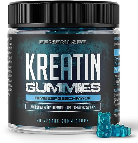 Demon Labz Kreatin - 3000mg Creatine HCl pro Portion, Himbeere, 90 gummies | Vegane Kreatin Gummies von Demon Labz - 3000mg Creatine HCl pro Portion als leckere Gummibärchen, ohne Shaker und Anrühren.