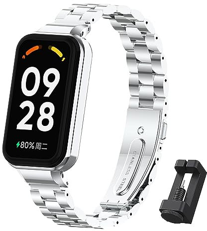 Xisair Métallique Bracelet Compatible avec Redmi Smart Band 2 et Xiaomi Band 8 Active Bracelets en Acier Inoxydable, Accessoires de Montre