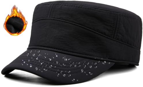 Herren Wasserdicht Winter Military Schildmütze: Cuba Army Basecap Haube, Warme Wintermütze Trappermütze Baseball Cap Kappe, Männer Schildkappen Kopfbedeckung Hut, Groß Kopf XL XXL 61 62 63 cm schwarz