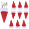 Creaher Christmas Caps Cutlery Holder 10Pcs - Santa Hats Silverware Holders Xmas Spoon Fork Bag Mini Santa Hats Tableware Holder For Xmas Table Cutlery Wine Bottle Decor