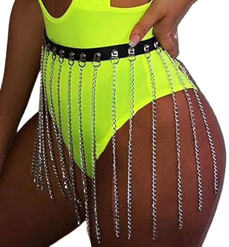 Ushiny Punk-Damen-Taillengürtel, Leder-Quasten-Körpergürtel, Halloween-Zubehör, Party-Rave-Outfit für Frauen und Mädchen