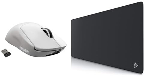 Logitech G Pro X Superlight Souris Gaming sans Fil, Capteur Gaming Hero 25K, Ultra-Léger avec 63g - Blanche & CSL-Computer - Tapis de Souris XXL Speed Gaming Titanwolf Noir 900 x 400 mm