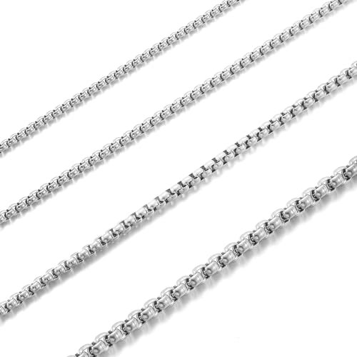 RWQIAN Herren Edelstahl Kette Silber 55CM Venezianierkette Männer Briolette Kette Box Halskette Breite 2MM für Damen