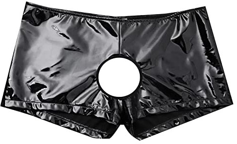 DondPO Latex Hose für Männer, Lack- Optik Kurze Sexy String Boxershorts Leder Ouvert 5XL Leder Shorts Slip Underwear G- String Spitze Erotisch Unterwäsche Tanga Unterhose