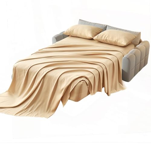 Kingnex Bettlaken, Doppelbettgröße für Schlafsofa, 91 x 183 cm, weich, doppelt gebürstet, 1800 Mikrofaser, 3-teilig, enthält 1 Spannbetttuch, 1 Bettlaken, 1 Kissenbezug, Beige