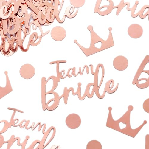 BETESSIN JGA Konfetti Rosegold - 150 Stück JGA Streudeko mit Team Bride, Krone und Punkt Design - Team Bride Tischdekoration für Junggesellinnenabschied, Bachelorette Party, JGA Deko Frauen