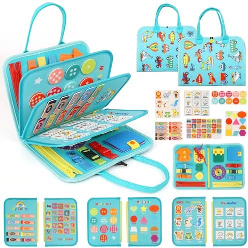 SK MISS Busy Board Montessori 1 2 3 Anni, 8 in 1 Giochi Bambini Educativi Tabellone Attivitài 1 Anno, Feltro Quiet Book, Pannello Sensoriale Montessori Giocattoli Regalo, Libro Montessori Interattivo