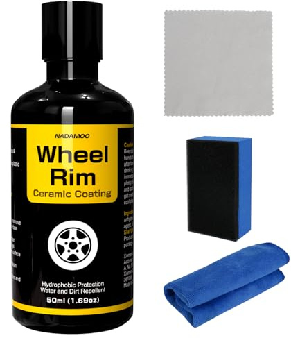 NADAMOO Wheel Rim Ceramic Coating Kit 50ml, High-Heat Resistant Hydrophobic Protection, Gloss Finish, Self-Cleaning, Repels Brake Dust & Dirt, Ceramic Protection for Alloy Rims
