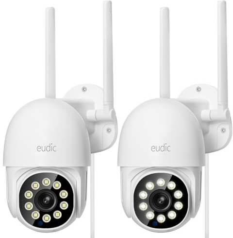 eudic 4MP 2K Security Camera Outdoor, 2.4G/5G WiFi Wired,CCTV Camera with Pan-Tilt 360° View, 20M Infrared/Color Night Vision, Motion Detection & Auto Track, 2 Way Audio (1 Pack) (2 Pack)