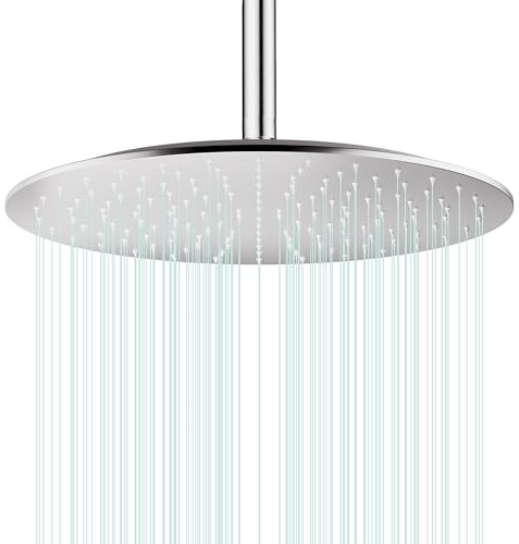 Docce Fisso Rotondo Soffione Doccia a Pioggia in Acciaio Inox Soffione Doccia a Pioggia con Getti In Silicone Anticalcare 304 Acciaio Inox Ultra Sottile (Argento, 40 cm)