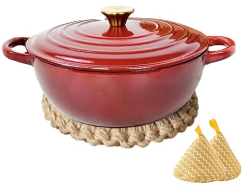 DYHQQ Cocotte en Fonte émaillée, Batterie de Cuisine enduite d'émail antiadhésif, marmite à Pain de 4 L avec Couvercle Auto-arrosant, Grands Cadeaux de Noël pour la Famille