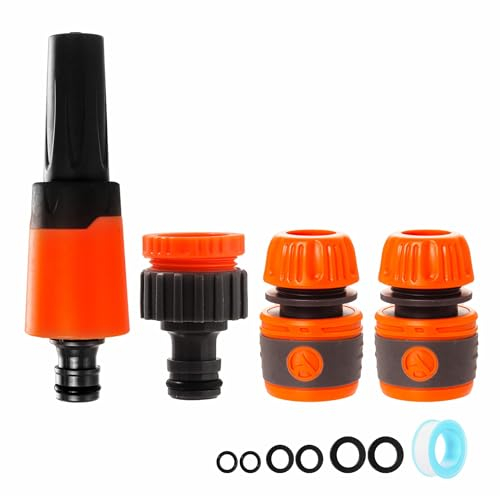 Garden Hose Pipe Spray Gun Hose Nozzle with Tap Hose Connectors and Fittings Starter Set, Water Hose Spray Gun for Plants Lawns Watering, Car Cleaning, Pets Bathing