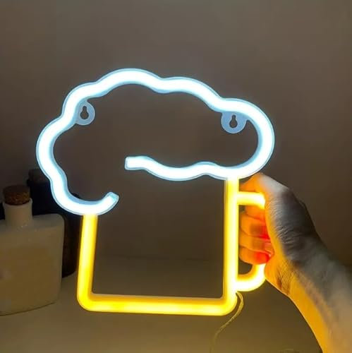 HFHungkeong LED Bar Neonlicht Schild Handgefertigte Nachtlampe für Wand Zuhause Kneipe Weihnachten Schlafzimmer Hochzeit Party Deko, Geburtstagsgeschenk, USB oder 3AA Batteriebetrieben (Gelb Weiß)