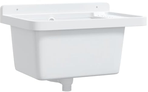 VidaXL Fregadero de Pared Resina Blanco 50x35x24 cm, Lavabo Utilitario, Cuarto de Baño, Lavamanos
