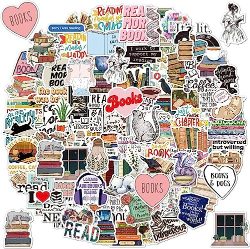Book Stickers, 100PCS Reading Motivational Quote Stickers, Reading Lovers Aesthetic Stickers Waterproof Vinyl Stickers for Water Bottles Laptops Scrapbook Luggage Skateboard