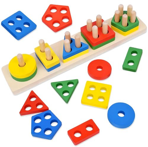 ChaneeHann Holz Montessori Spielzeug ab 1 2 3 Jahr, 25pcs Holz Spielzeug, Holzspielzeug Motorikspielzeug Babyspielzeug Sortierspiel Kinderspielzeug Lernspielzeug Steckpuzzle