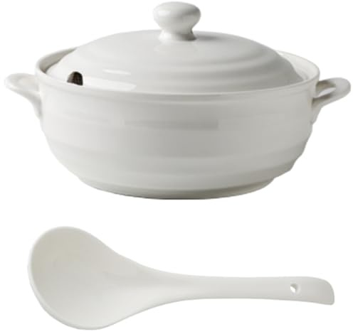 Hgjgwqh Ceramic Soup Tureen with Lid White Porcelain Serving Soup Tureen Round Ceramic Bowl for Restaurant Home Kitchen Decoration Microwave and Dishwasher Safe