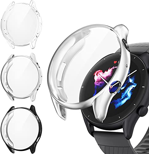 AK 3 Stück Hülle Kompatibel mit Amazfit GTR 3 Schutzhülle/Amazfit GTR 3 Pro Schutzhülle, Ultradünne HD Schutzhülle, Vollständig Abgedeckte Silikon Gehäuse, Kratzfeste Staubdichte Schutz Case