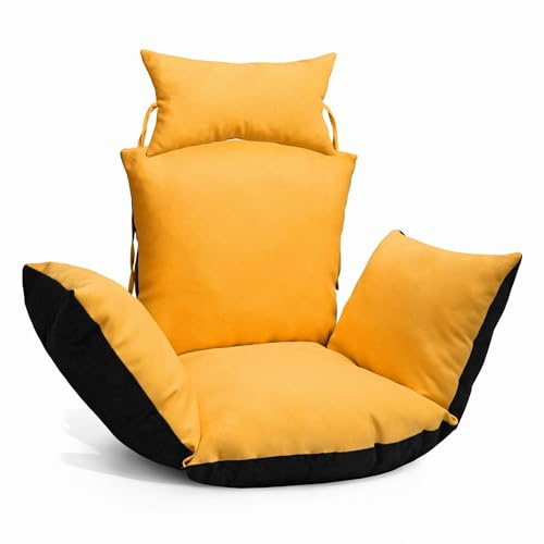 MG Design Hängesessel Kissen Gelb – Outdoor Auflage mit Kopfstütze & Bindeschnüren, wetterfest & komfortabel gefüllt