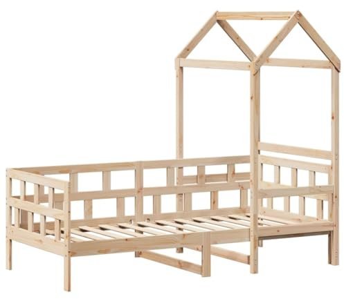 vidaXL Tagesbett, Gästebett mit Dach ohne Matratze, Bettsofa Schlafsofa für Schlafzimmer Wohnzimmer, Bettgestell Holzbett mit Lattenrost, 80x200cm Massivholz