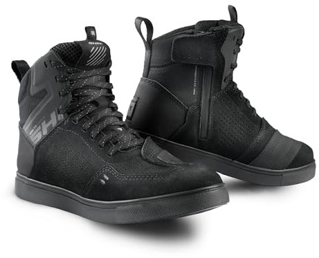 SHIMA REBEL 2.0 Scarpe Moto Uomo Pelle Ventilata Estive Scarpa Sneakers Proteggi Touring Protezione Cerniera Laterale Suole Antiscivolo Estate Abbigliamento (Uomini, Ventilato Nero, 48)