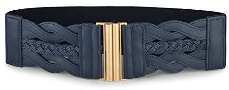 BlackButterfly Large Serre-taille Elastique Vintage Tressé Fermoir vertical Boucle Ajustable Taille Ceinture (Bleu nuit, S)