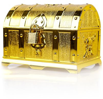 Cofre Del Tesoro Dorado Niños, Juguete Niños Cofre Del Tesoro, Cofre Pirata Plástico Regalos, Caja De Joyería Dorada Vintage Con Cerradura y Llave, para Búsqueda Del Tesoro Fiestas Temáticas Piratas