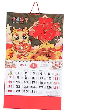 Tofficu 2stücke Wandkalender Chinesischer Hängekalender Für Jahr Des Drachen Druck Traditionelle Monddaten Für Büro Und Zuhause Dekorativ Und Praktisch