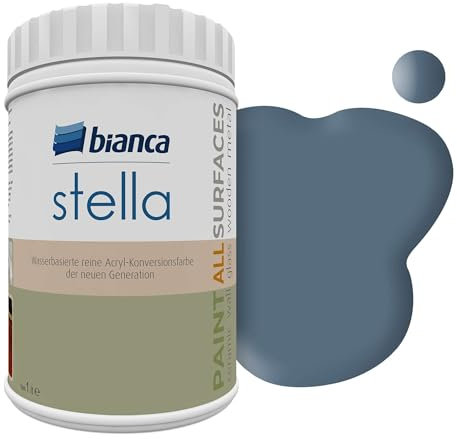 Bianca Stella Pintura para muebles premium sin lijado para cocina y baño, Azul marino, Brillante, 1000ml, a base de agua, pintura acrílica para todas las superficies, madera, azulejos, metal