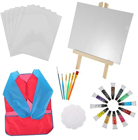 Gogogmee Coffret Peinture Acrylique pour Garçon Fille Kit Dessin avec Pinceaux Chevalet Portable pour Maternelle Cadeau Art Pratique