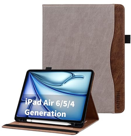 ONETHEFUL Funda para iPad Air 6 M2 2024/iPad Air 5 2022/iPad Air 4 2020 Funda de Piel PU para Tablet, Compatible para iPad Air 6/5/4 Generación con Pencil Soporte Auto-Sueño/Estela Caqui