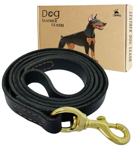 LWBMG Hundeleine aus Leder, strapazierfähig, geflochtenes Echtleder, weiches Leder, für mittelgroße und große Rassen, 122 cm, Schwarz